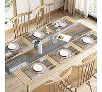 Emvency Brown Abstract Painting Black GreyTable Runner and Placemats Set of 6,White Black Grey Modern Art Dining Decor for Daily Use(1 Table Runner 72 inches Long and 6 Placemats)