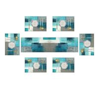 Emvency Farmhouse Table Runner and Placemats Set of 6, Cotton-Linen Abstract Teal and Grey Painting Art Dining Table Decor for Daily Use(1 Table Runner 72 inches Long and 6 Placemats)