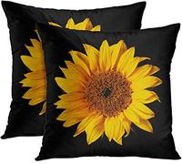 Emvency Set of 2 Throw Pillow Covers Sunflower Yellow On Black Sun Flowers Decor Pillowcases Polyester 16 X 16 Inch Square Hidden Zipper Home Cushion Decorative Pillowcase