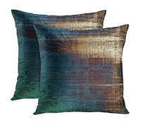 Emvency Set of 2 Throw Pillow Covers Vintage Abstract Teal White and Blue Messy Rust Painting Decorative Pillow Cases Home Decor Standard Square 18x18 Inches Pillowcases