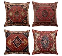 Emvency Set of 4 Throw Pillow Covers Tribal Abstract Red and Black Vintage Carpet Pattern Decorative Pillow Cases Home Decor Standard Square 18x18 Inches Pillowcases