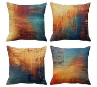 Emvency Set of 4 Throw Pillow Covers Vintage Abstract Blue and Orange Messy Rust Painting Decorative Pillow Cases Home Decor Standard Square 18x18 Inches Pillowcases
