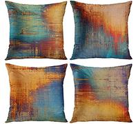 Emvency Set of 4 Throw Pillow Covers Vintage Abstract Blue and Orange Messy Rust Painting Decorative Pillow Cases Home Decor Standard Square 20x20 Inches Pillowcases