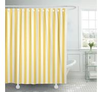 Emvency Shower Curtain Waterproof White Stripe Striped Stamp Yellow Sleepwear Apparel Products Vertical Polyester Fabric 72 x 72 Inches Set with Hooks