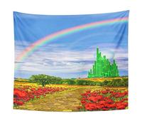 Emvency Tapestry Fields Musical Yellow Brick Road Backdrop Leading Into Emerald Wizard City Land Rainbow Party Home Decor Wall Hanging for Living Room Bedroom Dorm 50x60 Inches