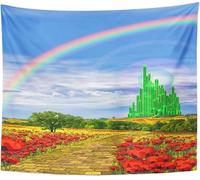 Emvency Tapestry Fields Musical Yellow Brick Road Backdrop Leading Into Emerald Wizard City Land Rainbow Party Home Decor Wall Hanging for Living Room Bedroom Dorm 70x90 Inches