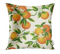 Emvency Throw Pillow Cover Yellow Blossom with Orange Fruits Flowers and Leaves on Light Green Vintage Botanic Decorative Pillow Case Home Decor Square 18x18 Inches Pillowcase