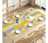 Emvency Yellow Abstract Table Runner and Placemats Set of 6, Modern Grey White Painting Art Dining Table Decor for Daily Use(1 Table Runner 72 inches Long and 6 Placemats)