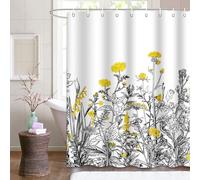 Emvency Yellow Floral Shower Curtain Border Grey White Herbs and Wild Flowers Botanical Vintage Engraving Waterproof Polyester Fabric 72 x 72 Inches Set with Hooks