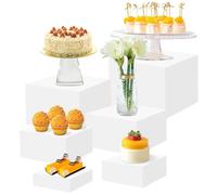 Emwel Buffet Risers-6 dimensions（3in+4in+5in+6in+7in+8in White Acrylic Food Risers, Dessert Table Display Set for Buffet Table, Acrylic Display Stands for Catering Dessert Jewelry Figures Show