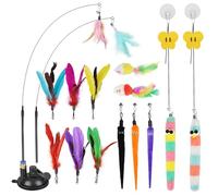 Emwel Interactive Cat Toys 17PCS Set-Feather,String,Stick&Wand with Attachments for Indoor Cats(Includes Super Suction Cup & Hanging Door)
