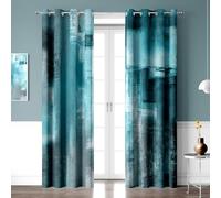 Emwnodti Teal Blackout Curtains, Abstract Turquoise Black Blue Modern Window Drapes 2 Panels for Bedroom Living Room, Grommet Top Room Darkening Curtains Home Decor 52'' x 84''