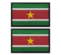 EmWoot 2PCS Americas Suriname Flag Patch Embroidered Morale Patch Military Tactical Patches Hook and Loop Applique Fastener
