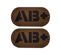 EmWoot 2PCS Blood Type AB+ Patches IR Infrared Reflective Laser Cut Patch Tactical Morale Patch Hook and Loop(2×1 inch Brown)