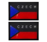 EmWoot 2PCS Czech Flag Patches IR Infrared Reflective Laser Cut Tactical Morale Patch Hook and Loop(Black Color)