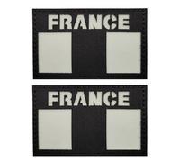 EmWoot 2PCS France French Flag Patches Luminous Glow in The Dark Laser Cut Tactical Morale Patch Hook and Loop(Black White 01)