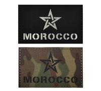 EmWoot 2PCS Morocco Flag Patches IR Infrared Reflective Patch Laser Cut Tactical Morale Patch Hook and Loop(CP and Black White)