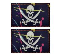 EmWoot 2PCS Pirate Skull Flag Patches Jolly Rodger Flag Patch Luminous Patch Glow in The Dark Tactical Morale Patch Hook and Loop(Color)