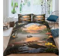 EMYXPAQM African Dwarf Crocodile Duvet Cover Set 3D Congo River Design Bedding Sets Soft Polyester Quilt Cover with Zipper & Pillowcase For Teenage Boys Double(200x200cm)