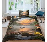 EMYXPAQM African Dwarf Crocodile Duvet Cover Set 3D Congo River Design Bedding Sets Soft Polyester Quilt Cover with Zipper & Pillowcase for Teens And Adults Single(135x200cm)