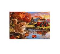 EMYXPAQM American Curl Cat Canvas Wall Art Autumn Woods Stream Printed on Canvas Modern for Living Room Home Office Home Decor Gift 20x30inch(50x75cm)