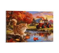 EMYXPAQM American Curl Cat Canvas Wall Art Autumn Woods Stream Printed on Canvas Modern for Living Room Bedroom Home Office Decorations Gift 08x12inch(20x30cm)