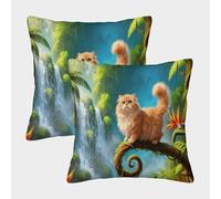 EMYXPAQM American Curl Cat Cushion Covers Set of 2, Soft Microfiber Throw Pillow Covers with Hidden Zipper, Premium Square Pillow Cases, for Sofa Bed Indoor Outdoor 40x40cm