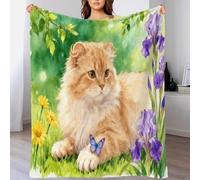 EMYXPAQM American Curl Cat Fleece Throw Blanket for Couch Sofa Bed All Season Flower Bush Pattern Blanket Comfort Warmth Flannel for Couple Wife Husband 80x90inch(200x230cm)