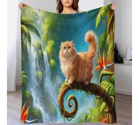 EMYXPAQM American Curl Cat Fleece Throw Blanket for Couch Sofa Bed All Season Rainforest Waterfall Pattern Blanket Comfort Warmth Flannel for Kids Teens Adults 80x90inch(200x230cm)