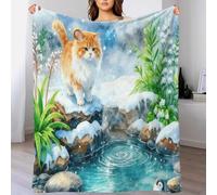 EMYXPAQM American Curl Cat Fleece Throw Blanket for Couch Sofa Bed All Season Snow Flowers Pattern Blanket Comfort Warmth Flannel Creative Gift for Women Girls Birthday 60x80inch(150x200cm)