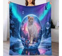 EMYXPAQM American Curl Cat Fleece Throw Blanket for Couch Sofa Bed All Season Snowy Mountain Castle Pattern Blanket Comfort Warmth Flannel for Boys Girls 60x80inch(150x200cm)