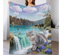 EMYXPAQM Anatolian Fleece Throw Blanket for Couch Sofa Bed All Season Cat Brown Bear Kingfisher Pattern Blanket Comfort Warmth Flannel Gifts for Boys Girls 70x80inch(180x200cm)