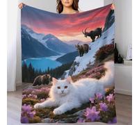EMYXPAQM Anatolian Fleece Throw Blanket for Couch Sofa Bed All Season Cat Brown Bear Sheep Pattern Blanket Comfort Warmth Flannel for Couple Wife Husband 60x80inch(150x200cm)
