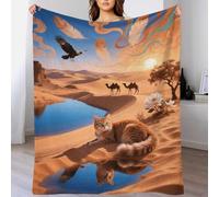 EMYXPAQM Asian Cat Fleece Throw Blanket for Couch Sofa Bed All Season Cat Desert Pattern Blanket Fluffy Soft Warm Flannel Gifts for Her Or Him 80x90inch(200x230cm)