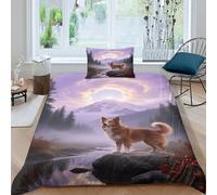 EMYXPAQM Australian Shepherd Duvet Cover Set 3D Dog Mountain Stream Print Bedding Set Soft Microfiber Duvet Cover with Zipper & Pillowcase for Kids Teens Adults Single（135x200cm）