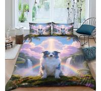 EMYXPAQM Australian Shepherd Duvet Cover Set 3D Dog Rainforest Print Bedding Set Soft Microfiber Duvet Cover with Hidden Zipper & Pillowcase for Kids Boys Teens King（220x240cm）
