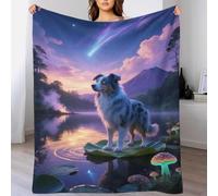 EMYXPAQM Australian Shepherd Fleece Throw Blanket for Couch Sofa Bed All Season Dog Lake Pattern Blanket Comfort Warmth Flannel Creative Gift for Boys Girls 60x80inch(150x200cm)