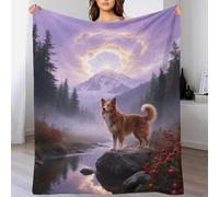 EMYXPAQM Australian Shepherd Fleece Throw Blanket for Couch Sofa Bed All Season Dog Mountain Stream Pattern Blanket Comfort Warmth Flannel Creative Gift for Girls Kids Adults 70x80inch(180x200cm)