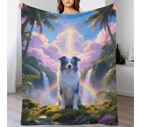 EMYXPAQM Australian Shepherd Fleece Throw Blanket for Couch Sofa Bed All Season Dog Rainforest Pattern Blanket Comfort Warmth Flannel Creative Gift for Couple Wife Husband 70x80inch(180x200cm)