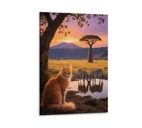 EMYXPAQM Balinese Canvas Wall Art Cat Savannah Canvas Prints Modern Artwork for Living Room Home Office Decoration Gift 08x12inch(20x30cm)
