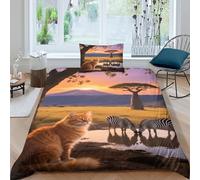EMYXPAQM Balinese Duvet Cover Set 3D Cat Savannah Print Bedding Set Soft Microfiber Duvet Cover with Zipper & Pillowcase for Kids Teens Adults Single(135x200cm)