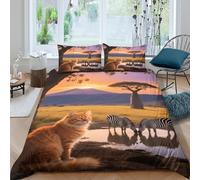 EMYXPAQM Balinese Duvet Cover Set 3D Cat Savannah Print Bedding Set Soft Microfiber Duvet Cover with Hidden Zipper & Pillowcase for Kids Adults Double(200x200cm)