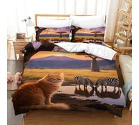 EMYXPAQM Balinese Duvet Cover Set 3D Cat Savannah Print Bedding Set Soft Microfiber Duvet Cover with Hidden Zipper & Pillowcase for Kids Adults Single(140x200cm)