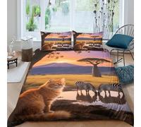 EMYXPAQM Balinese Duvet Cover Set 3D Cat Savannah Print Bedding Set Soft Microfiber Duvet Cover with Zipper & Pillowcase for Kids Adults King(220x240cm)
