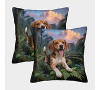EMYXPAQM Beagle Cushion Covers Set of 2, Throw Pillow Covers Soft Polyester Square Decorative Pillow Cases, for Livingroom Couch Sofa 40x40cm
