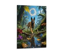 EMYXPAQM Belgian Malinois Canvas Wall Art Dog Fantasy Jungle Canvas Prints Modern Artwork for Living Room Home Office Decor Gift 12x18inch(30x45cm)
