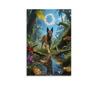 EMYXPAQM Belgian Malinois Canvas Wall Art Dog Fantasy Jungle Canvas Prints Modern Artwork for Living Room Home Office Wall Decor Gift 08x12inch(20x30cm)
