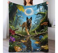 EMYXPAQM Belgian Malinois Fleece Throw Blanket for Couch Sofa Bed All Season Dog Fantasy Jungle Pattern Blanket Comfort Warmth Flannel Gifts for Women Girls Birthday 40x50inch(100x130cm)