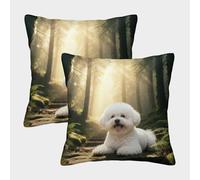 EMYXPAQM Bichon Frise Cushion Covers Set of 2, Throw Pillow Covers Soft Polyester Square Decorative Pillowcase, for Armchair Garden Sofa Patio 50x50cm