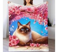 EMYXPAQM Birman Cat Fleece Throw Blanket for Couch Sofa Bed All Season Cherry Blossom Tree Pattern Blanket Soft Warm Cozy Flannel Unique Gift for Wedding Anniversary 60x80inch(150x200cm)